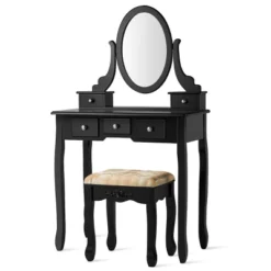 Tangkula Vanity Table Set W/ 360° Rotating Oval Mirror & Drawers Black/White -Umbra Home Decor Shop GUEST cc6c5607 923a 4ef6 bbf0 a5d98285fc03