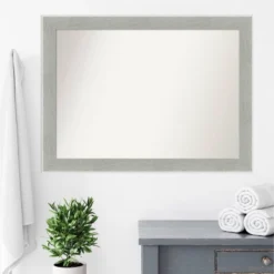 43" X 32" Non-Beveled Glam Linen Bathroom Wall Mirror Gray - Amanti Art -Umbra Home Decor Shop GUEST cc6daeee 002b 45f6 be26 a7605d8e18e1