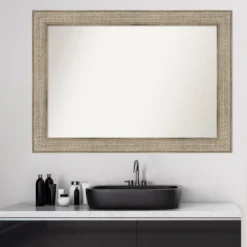 42" X 30" Non-Beveled Trellis Silver Wood Bathroom Wall Mirror - Amanti Art -Umbra Home Decor Shop GUEST cca675f2 ad82 4d1e a9fe f82510a3dc46
