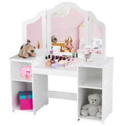 Costway Vanity Table Set Makeup Dressing Kids Girls Study Table Tri Folding Mirror WhitePink -Umbra Home Decor Shop GUEST ccce7273 e5aa 4888 aca5 c6351d396604