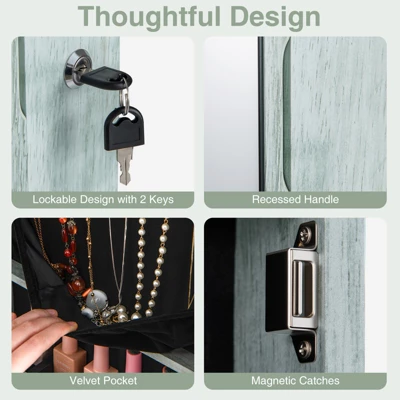 Tangkula Wall Or Door Mounted Jewelry Armoire With 47.5" Full Length Mirror Lockable Cabinet With 2 LED Lights 2 Drawers Over The Door Navy 4 Tangkula Wall Or Door Mounted Jewelry Armoire With 47.5" Full Length Mirror Lockable Cabinet With 2 LED Lights 2 Drawers Over The Door Navy - Image 4