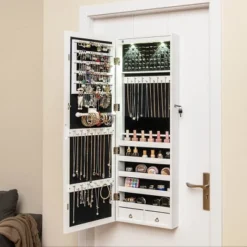 Costway Mirror Jewelry Cabinet With Full Length Clear Mirror & Internal LED Lights Hooks -Umbra Home Decor Shop GUEST cfc1ce4a e994 4a8d a21a b79c7207df31