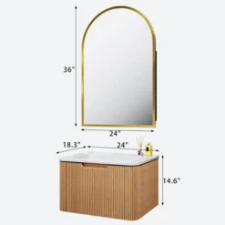 PexFix 24" Wall-Mounted Floating Bathroom Vanity With Cabinet Mirror Modern Curved Edge Storage Bathroom Cabinet In Walnut With Ceramic Basin -Umbra Home Decor Shop GUEST cfddbc41 4bab 4434 b6b7 17a874ccbf9a