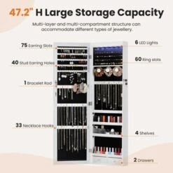 Mr Ironstone 6 LEDs Mirror Jewelry Cabinet, 47.2-Inch Tall Lockable Wall Or Door Mounted Jewelry Armoire Organizer With Mirror -Umbra Home Decor Shop GUEST d01151eb 1fb4 46cf 9b2a be544de1cc1a