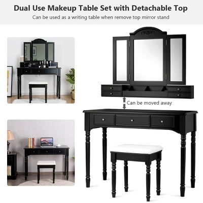 Costway 7 Drawers Vanity Set Dressing Table W/ Tri-Folding Mirror 7 Costway 7 Drawers Vanity Set Dressing Table W/ Tri-Folding Mirror - Image 7