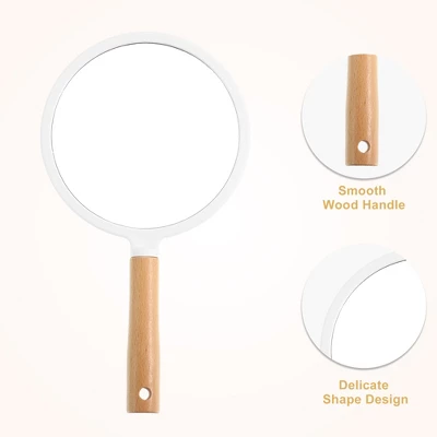 Unique Bargains Handheld Portable Wood Handle Vanity Cosmetic Makeup Mirror 1 Pc 2 Unique Bargains Handheld Portable Wood Handle Vanity Cosmetic Makeup Mirror 1 Pc - Image 2