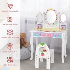 Costway Kids Vanity Princess Makeup Dressing Table Chair Set W/ Tri-fold Mirror White -Umbra Home Decor Shop GUEST d0e6a9a4 44d3 4a2c ac0c 4ef970398a04