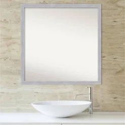 28" X 28" Non-Beveled Grace Narrow Bathroom Wall Mirror Brushed Nickel - Amanti Art -Umbra Home Decor Shop GUEST d14293d8 bfe2 481c 8353 cb51c6e8373d