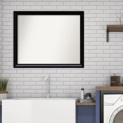 31" X 25" Non-Beveled Steinway Black Scoop Wood Bathroom Wall Mirror - Amanti Art -Umbra Home Decor Shop GUEST d1d9ec40 c1c1 4b72 945b 3b521f514d48