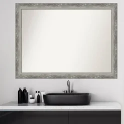 43" X 32" Non-Beveled Waveline Silver Narrow Bathroom Wall Mirror - Amanti Art -Umbra Home Decor Shop GUEST d2b53a91 aa86 4666 a232 d597eb0136c3