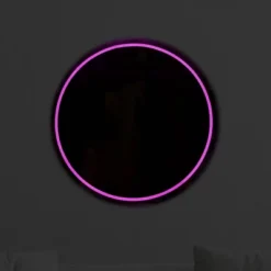 National Brand LED Round Wall Mirror: Acrylic, Neon Pink, USB Powered, No Assembly Required, Integrated LED Bulb