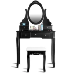 Tangkula Oval Vanity Mirror Dressing Table Beauty Dresser Cosmetics Organizer W/ Cushioned Bench -Umbra Home Decor Shop GUEST d2f6d6c2 f820 4238 85e0 f5804292a686