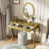 TOBILI Makeup Vanity Desk With Oval Mirror, 3-Drawer Dressing Table For Jewelry Storage, Elegant Console Table,Stylish Home Decor