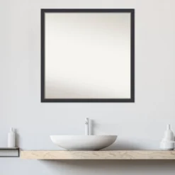 28"x28" Non-Beveled Stylish Wood Bathroom Wall Mirror Black - Amanti Art: Square, Modern Design, Wall Mount, Includes Hardware -Umbra Home Decor Shop GUEST d4a2dc95 14cb 40de a616 8abdeaf2b273