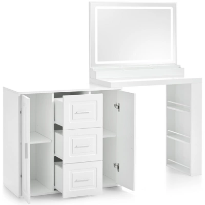 INFURNIC Dressers, Vanity Desk With Mirror And Adjustable Cabinet, Modern Makeup Table With 3 Drawers For Bedroom, White, 59.1"*15.4"*54.2" 2 INFURNIC Dressers, Vanity Desk With Mirror And Adjustable Cabinet, Modern Makeup Table With 3 Drawers For Bedroom, White, 59.1"*15.4"*54.2" - Image 2