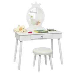 Tangkula Kids Princess Vanity Table Set W/ Chair Crown Mirror White -Umbra Home Decor Shop GUEST d66545e7 922b 4cb2 a2a4 028d9cf71a79