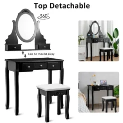 Costway Vanity Jewelry Wooden Makeup Dressing Table Set W/Stool Mirror & 5 Drawers Black -Umbra Home Decor Shop GUEST d80d812f f1c0 4708 bbaf b94a75283c3a