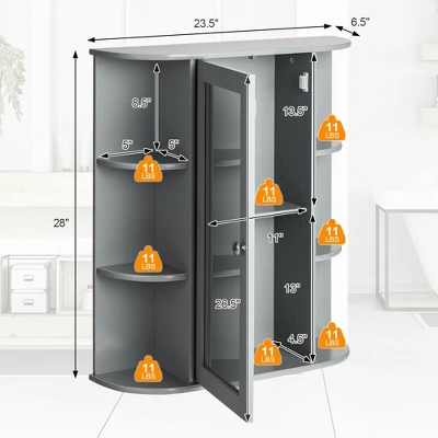 Costway Bathroom Cabinet Medicine Cabinet Single Door Shelves Wall Mount Cabinet W/ Mirror Gray 3 Costway Bathroom Cabinet Medicine Cabinet Single Door Shelves Wall Mount Cabinet W/ Mirror Gray - Image 3