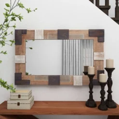 Rectangle Wood Wall Mirror With Faux Metal Details Brown - Olivia & May -Umbra Home Decor Shop GUEST d9013854 2897 483c b7a4 b8c895d1b84a