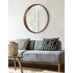 36" Hutton Round Wall Mirror Rustic Brown - Kate & Laurel All Things Decor -Umbra Home Decor Shop GUEST d98049cc 7e04 45af 9a63 4ab9c1155599