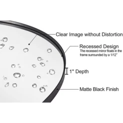 ANDY STAR Modern Decorative 22 X 30 Inch Oval Wall Mounted Hanging Bathroom Vanity Mirror With Stainless Steel Metal Frame, Matte Black
