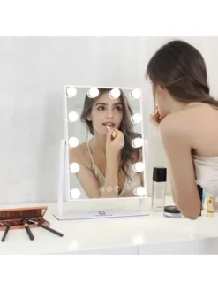 Fenchilin Lighted Hollywood Makeup Vanity Mirror With Smart Touch Control, 3 Color Options, Dimmable Light, 10X Magnification And 360 Degree Rotation