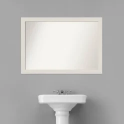 40" X 28" Non-Beveled Rustic Plank White Narrow Bathroom Wall Mirror - Amanti Art: Includes Mounting Hardware -Umbra Home Decor Shop GUEST da33b74e e110 4234 b8f4 719c764fac56