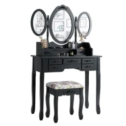Tangkula Tri-Folding Mirror Vanity Makeup Set Dressing Table & Stool Unit W/ 7 Drawer -Umbra Home Decor Shop GUEST da34f162 ab63 4dea 9258 3967d38f0f26
