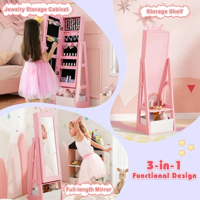 Tangkula Kids Jewelry Cabinet W/ Full-Length Mirror Foldable Drawer Anti-toppling System 6 Tangkula Kids Jewelry Cabinet W/ Full-Length Mirror Foldable Drawer Anti-toppling System - Image 6