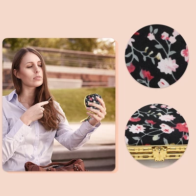 Unique Bargains Floral Oval Mini Mirror For Purses 1 Pc 2 Unique Bargains Floral Oval Mini Mirror For Purses 1 Pc - Image 2