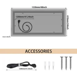 LED Bathroom Mirror RGB Backlight Front Lighted Anti-Fog Dimmable Wall Mounted Vanity Mirror Touch Control Adjustable Brightness 48 X 24inch