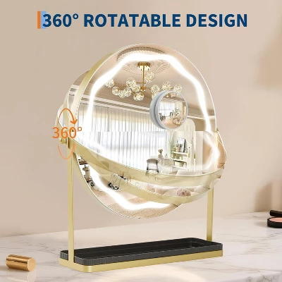 Garvee 19" Vanity Mirror With Smart Touch, 3-Color Dimmable, 360° Rotation, Storage Base, Removable 10X Magnifier, Round Gold Makeup Mirror 3 Garvee 19" Vanity Mirror With Smart Touch, 3-Color Dimmable, 360° Rotation, Storage Base, Removable 10X Magnifier, Round Gold Makeup Mirror - Image 3