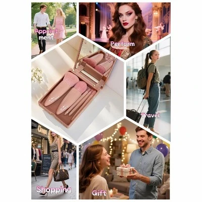 BABYYER 5-Piece Makeup Brush Set With Mirror & Travel Case Hypoallergenic Vegan Bristles For Sensitive Skin,for On-the-Go Touchups (Pink) 4 BABYYER 5-Piece Makeup Brush Set With Mirror & Travel Case Hypoallergenic Vegan Bristles For Sensitive Skin,for On-the-Go Touchups (Pink) - Image 4