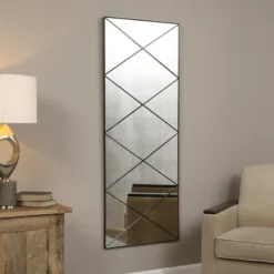 Uttermost Emporia Antiqued Mirror, 60.25" H × 24.25" W, Bronze Framed Wall Mirror With Diagonal Metal Accents