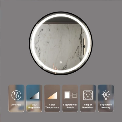 32 Inch Bathroom Wall Mirrors With 3 Color Lights Round Wall Vanity Mirror, IP54 Waterproof Frameless Crystal LED Anti-Fog Bathroom Vanity Mirror 5 32 Inch Bathroom Wall Mirrors With 3 Color Lights Round Wall Vanity Mirror, IP54 Waterproof Frameless Crystal LED Anti-Fog Bathroom Vanity Mirror - Image 5