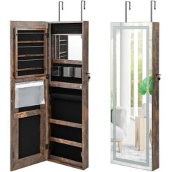 Tangkula LED Mirror Jewelry Cabinet Wall/Door Mounted Organizer Armoire W/ 3 Color Light -Umbra Home Decor Shop GUEST dff902d6 b88d 4f3d 86ea fe2b812d46ad