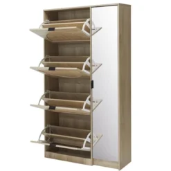 Arina 63.9'' H X 37'' W X 9.45'' D Farmhouse Natural Rattan Shoe Cabinet For 16 Pairs Design Mirror With 4 Flip Down Drawers - The Pop Maison -Umbra Home Decor Shop GUEST e0674a66 69d2 433e 93a8 660dd6ee81f8 1