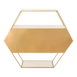 28" X 24" Lintz Hexagon Wall Mirror Shelves White/Gold - Kate & Laurel All Things Decor -Umbra Home Decor Shop GUEST e0f98b67 ab5a 4418 afe8 a27535f481dd