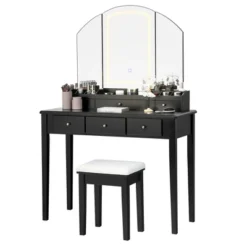 Costway Vanity Table Stool Set Large Tri-folding Lighted Mirror 6 Drawer Dresser WhiteBlack -Umbra Home Decor Shop GUEST e152e502 6cb2 4b0c 98db 5368a2526622