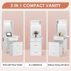 DOMETOUR Small Vanity Desk With Mirror, Light, Charging Station & Hidden Stool, Compact Makeup Vanity Set For Small Space, White 19 DOMETOUR Small Vanity Desk With Mirror, Light, Charging Station & Hidden Stool, Compact Makeup Vanity Set For Small Space, White -Umbra Home Decor Shop GUEST e1641ddb c799 451a 9c66 dd4c24e16366