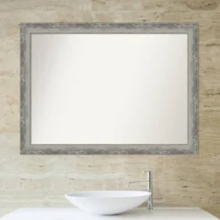 43" X 32" Non-Beveled Waveline Silver Narrow Bathroom Wall Mirror - Amanti Art -Umbra Home Decor Shop GUEST e18ed451 ad0c 46af ae70 ca5eda4bf342
