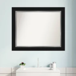34" X 28" Non-Beveled Eva Bathroom Wall Mirror Black - Amanti Art -Umbra Home Decor Shop GUEST e1cd0c7d 3ab7 4033 8a54 d2b3a2497fe2