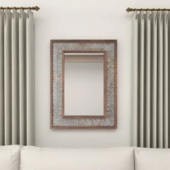 Wood Wall Mirror With Embossed Metal Gray - Olivia & May -Umbra Home Decor Shop GUEST e21ddff6 22a9 4199 96af 702bfa1f7483