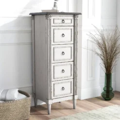 Magg 4 Drawer Jewelry Chest With Flip Up Mirror Antique White/Antique Gray Two Tone - HOMES: Inside + Out
