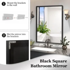 40x30inch Bathroom Mirrors Wall Rectangle Vanity Mirror Modern Metal Framed Rectangular Mirror Decorative Square Corner Mirror