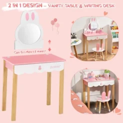 Costway Kids Vanity Set Rabbit Makeup Dressing Table Chair Set W/ Mirror Drawer WhitePink -Umbra Home Decor Shop GUEST e380914b 67be 4538 8635 8a3bc90f5faf