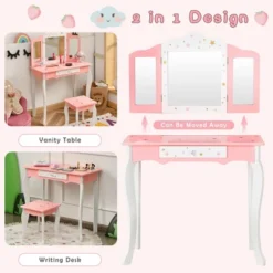 Costway Kids Vanity Princess Makeup Dressing Table Chair Set W/ Tri-folding Mirror -Umbra Home Decor Shop GUEST e46f0f5b efe1 4c8b 9632 e9426e1fc6de