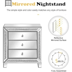 VINGLI Mirrored Nightstand Glass End Table, 23" W Silver Night Stand For Bedroom, Mirrored Bedside Table With Storage, Glass Mirror Nightstand -Umbra Home Decor Shop GUEST e4d9b1ff 4e7a 428e 9b9b a99bad913b02