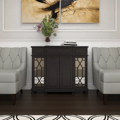 Glam Mirror And Wood Storage Cabinet Black - Olivia & May 18 Glam Mirror And Wood Storage Cabinet Black - Olivia & May - Image 18