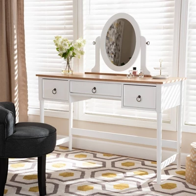 3 Drawer Sylvie Wood Vanity Table With Mirror White - Baxton Studio 5 3 Drawer Sylvie Wood Vanity Table With Mirror White - Baxton Studio - Image 5